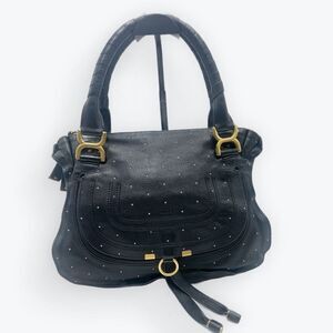 Chloe Medium Black Leather Studded Marcie Convertible 2way Satchel Ltd Edition